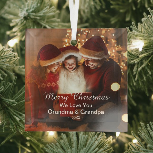 Ornement En Verre Joyeux Noël Amour grand-mère grand-père Photo (Insitu)
