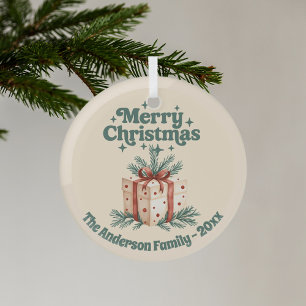 Ornement En Verre Joyeux Noël beige roustâtre boîte cadeau vert