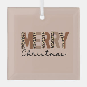 Ornement En Verre "Joyeux Noël" Bloc de couleur moderne Leopard Boho