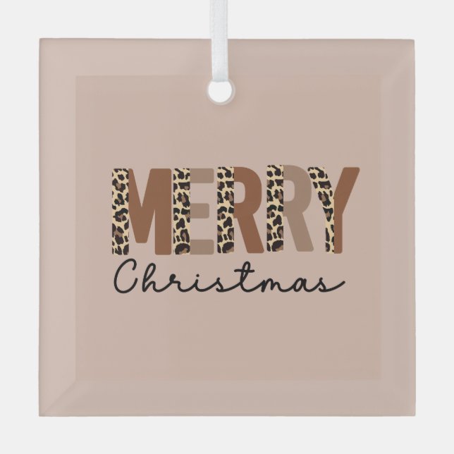 Ornement En Verre "Joyeux Noël" Bloc de couleur moderne Leopard Boho (Recto)
