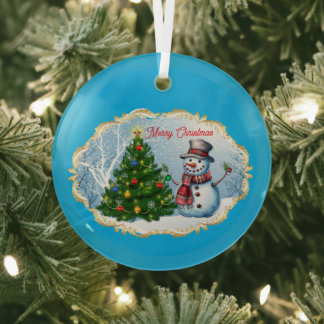 Ornement En Verre Joyeux Noël Bonhomme de Neige Arbre Mignon