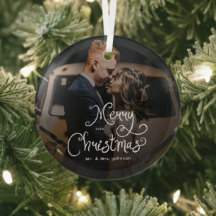 Ornement En Verre Joyeux Noël Écriture Fantaisiste Photo personnali