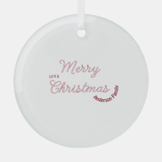 Ornement En Verre joyeux noël famille rose nom 20xx pastel moderne