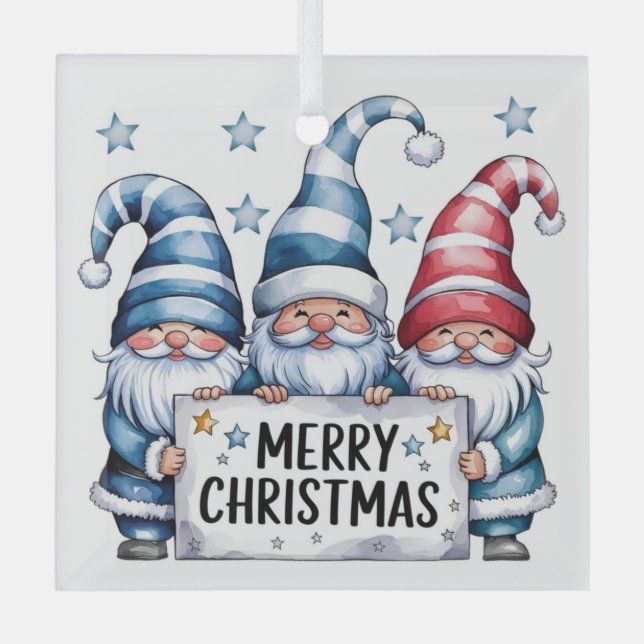 Ornement En Verre Joyeux Noël Gnomes (Recto)