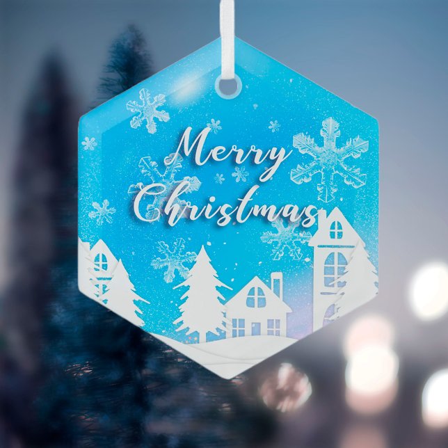 Ornement En Verre Joyeux Noël Maison Blanche Blanche Neige (Créateur téléchargé)