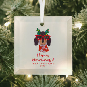Ornement En Verre Joyeux Noël Mignon Chien Drôle Vacances Arbre Déco