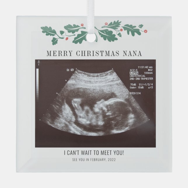 Ornement En Verre Joyeux Noël Nana Grossesse Ultrasound Photo (Recto)