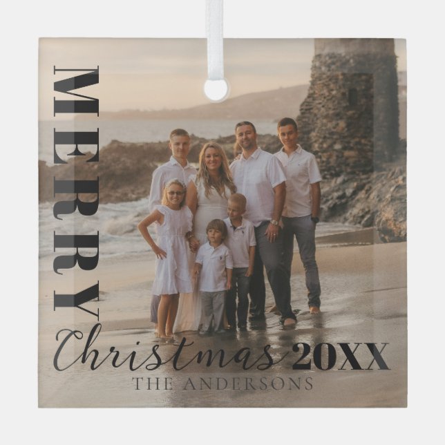 Ornement En Verre Joyeux Noël noir moderne photo (Recto)