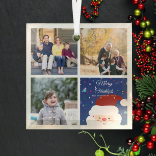 Ornement En Verre Joyeux Noël Père Noël & Cute Family Photo Collage