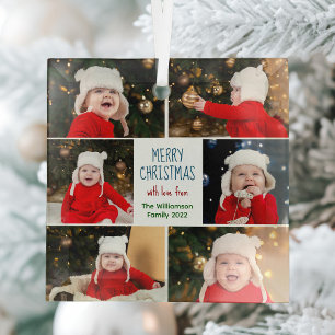 Ornement En Verre Joyeux Noël Photo Collage Cute Custom Cadeau