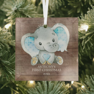 Ornement En Verre Joyeux Noël pour le petit garçon éléphant bébé
