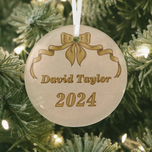 Ornement En Verre Joyeux Noël Vintage Gold Bow