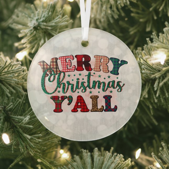 Ornement En Verre Joyeux Noël Y'All Texte Paid (Insitu)