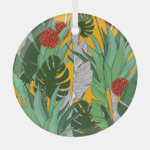 Ornement En Verre Jungle d'été : Motif de palmier lumineux.