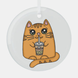 Ornement En Verre Juste un chat boire Boba Tea Boba