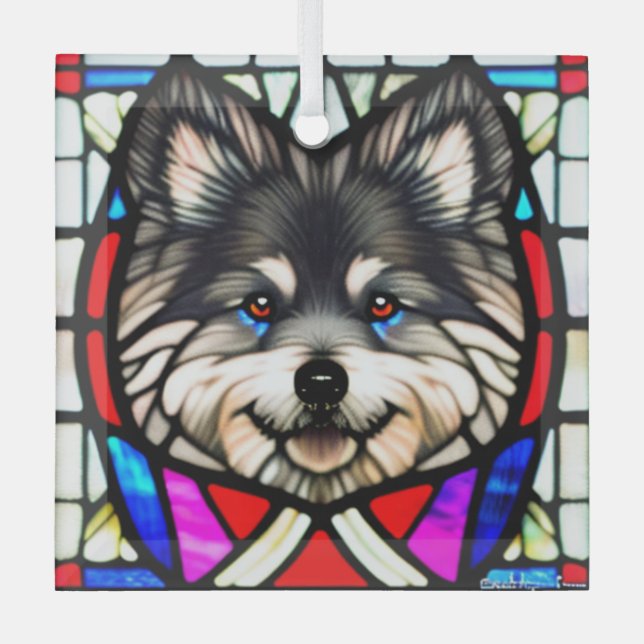 Ornement En Verre Keeshond "Verre Tiré" (Recto)
