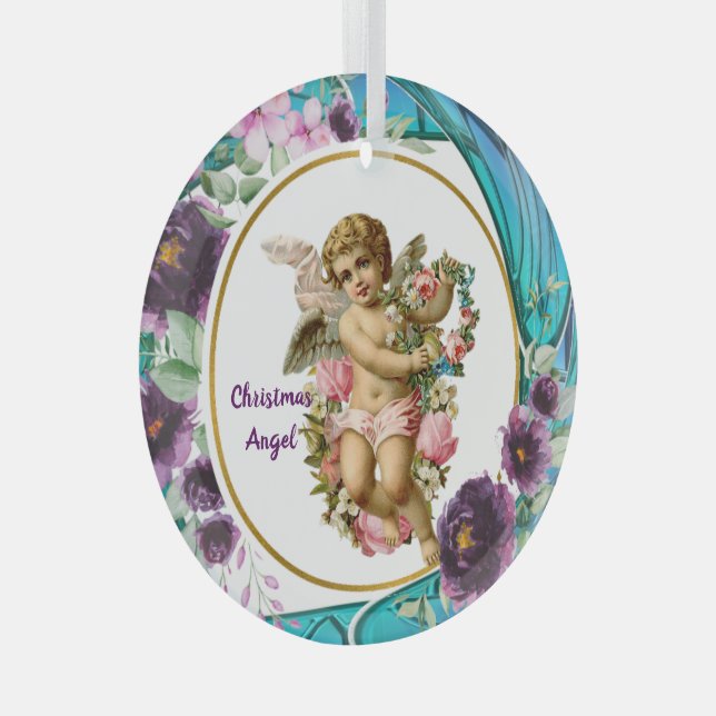 Ornement En Verre Kids Christmas Angel Purple Stained Glass Wreath G (Avant droite)