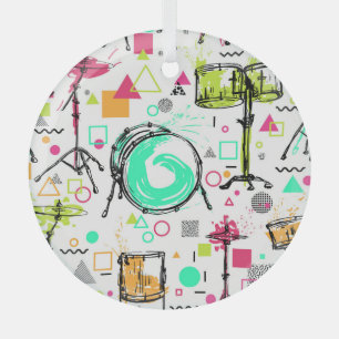 Ornement En Verre Kit Tambour : Aquarelle Memphis Retro.