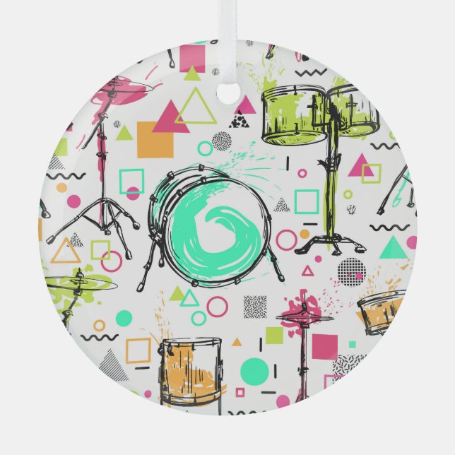 Ornement En Verre Kit Tambour : Aquarelle Memphis Retro. (Recto)