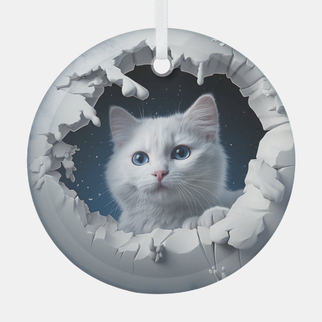 Ornement En Verre Kitty curieux blanc (Recto)