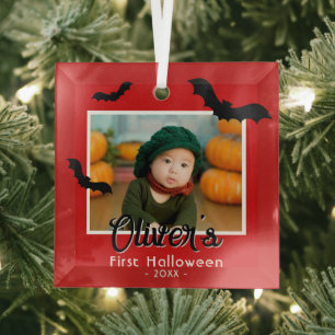 Ornement En Verre La première Halloween de bébé Chauves-souris noire