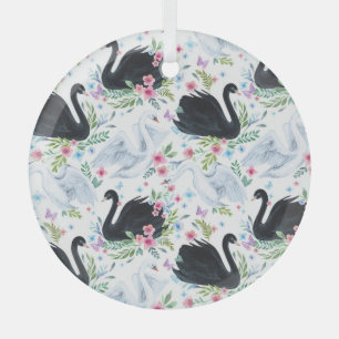 Ornement En Verre Lac des Cygnes : Motif pastel aquarelle.