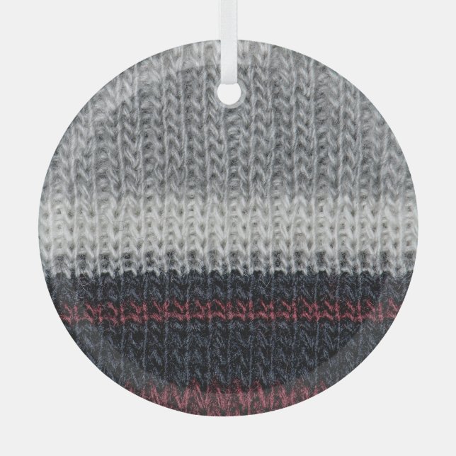 Ornement En Verre Laine de tricot : rouge, rayures blanches. (Recto)