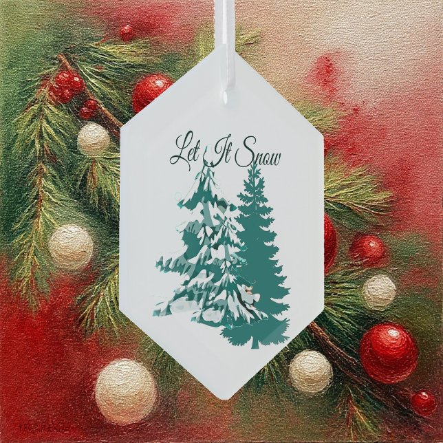 Ornement En Verre Laisser la neige aquarelle hiver Noël Bois (Let it Snow Watercolor Winter Christmas Woodland Glass Ornament)