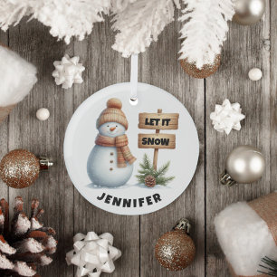 Ornement En Verre Laisser neiger douillet hiver Snowman Nom personna
