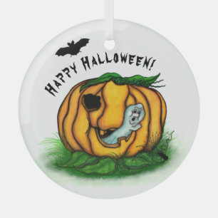 Ornement En Verre Le fantôme d'Halloween, chauve-souris, fantôme et