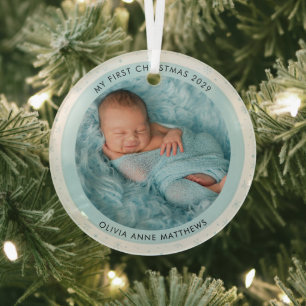 Ornement En Verre Le premier Noël de bébé Deux Photo Flocon de neige
