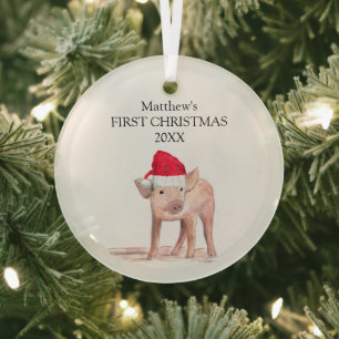 Ornement En Verre Le premier Noël de bébé, porcelet, forêt, garçon