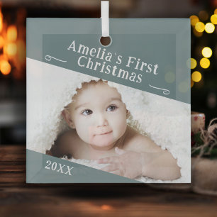 Ornement En Verre Le premier Noël de bébé, souvenir photo simple