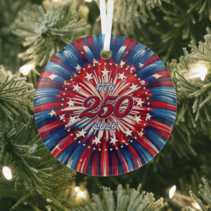 Ornement En Verre Les 250 ans d'Amérique 1776-2026 Feux d'artifice R
