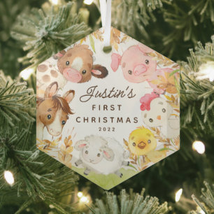 Ornement En Verre Les amis de la ferme pour le premier Noël de bébé