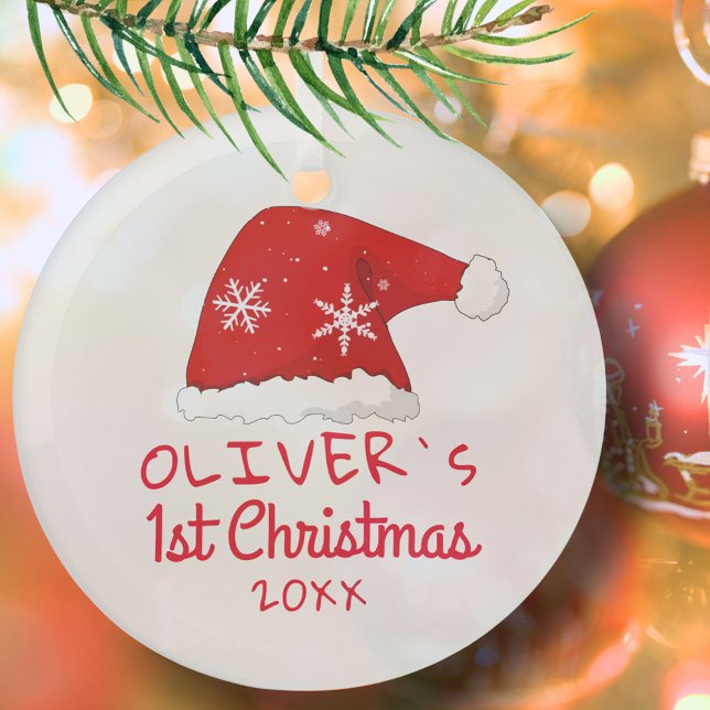 Ornement En Verre Les premiers flocons de neige de Noël du Père Noël (Créateur téléchargé)