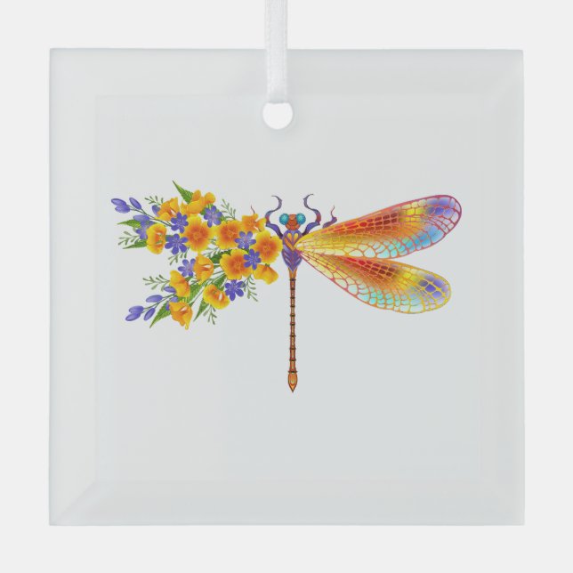 Ornement En Verre Libellule Fleur Jaune (Recto)