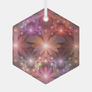 Ornement En Verre Lit De Fleurs Coloré Brillant Art Fractal Abstrait