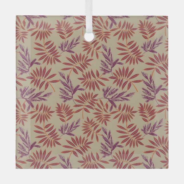 Ornement En Verre Lively Red and Purple Leaf Motifs on Neutral Beige (Recto)