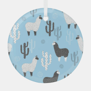 Ornement En Verre Llama et cactus, motif mignon.