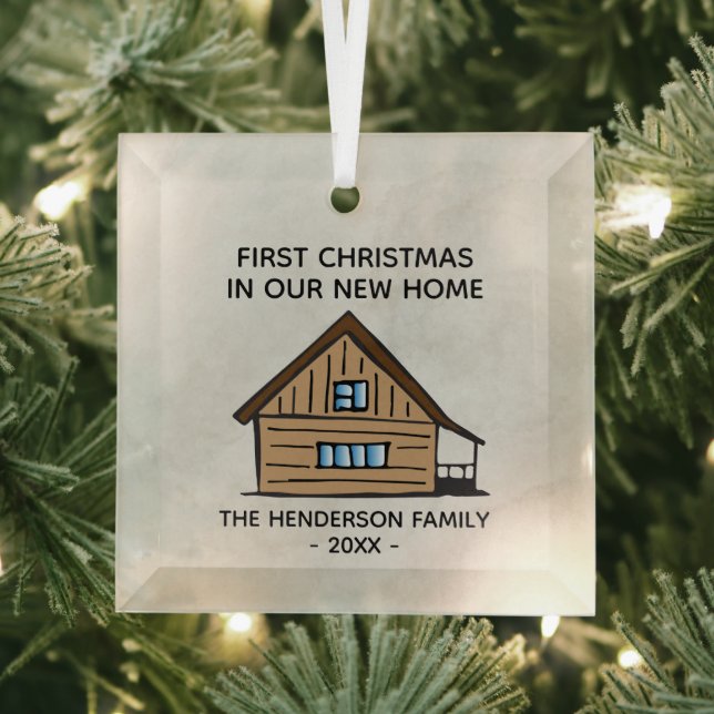 Ornement En Verre Log Cabine Premier Noël Dans Notre Nouvelle Maison (Insitu)