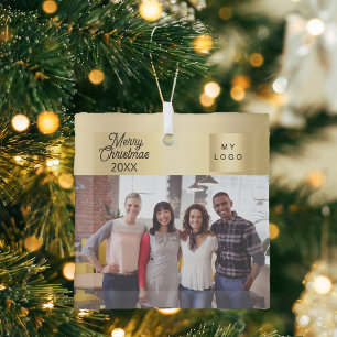 Ornement En Verre Logo de la photo d'entreprise or Noël