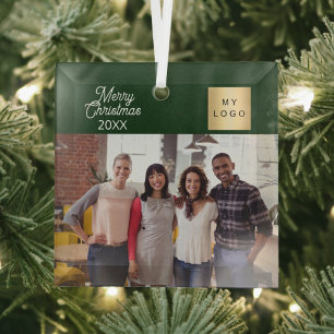 Ornement En Verre Logo de la photo d'entreprise vert Noël