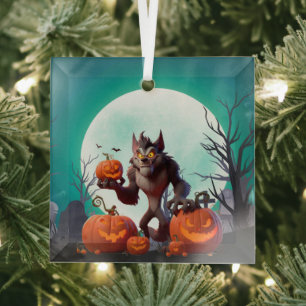 Ornement En Verre loup-garou et citrouilles d'Halloween
