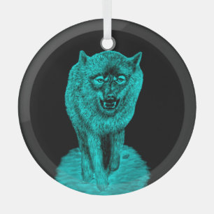 Ornement En Verre Loup noir en colère dans la nuit