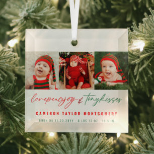 Ornement En Verre Love Peace Joy & Tiny Kisses 1er Noël de bébé