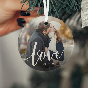 Ornement En Verre Love Script Overlay Photo & Initiales