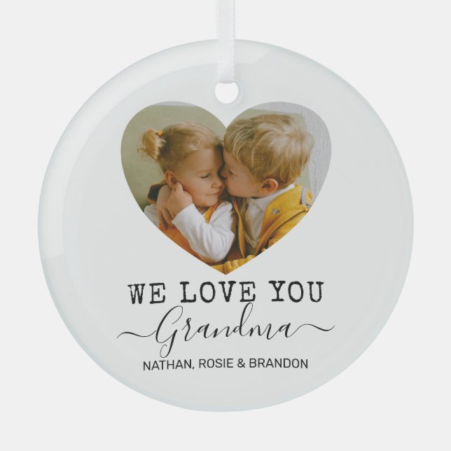 Ornement En Verre Love You Grandma Heart Photo (Recto)
