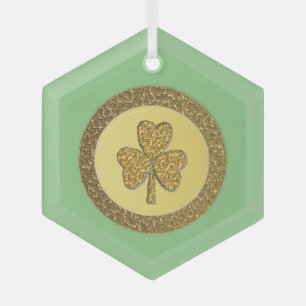 Ornement En Verre Lucky Irish Shamrock Gold Coin