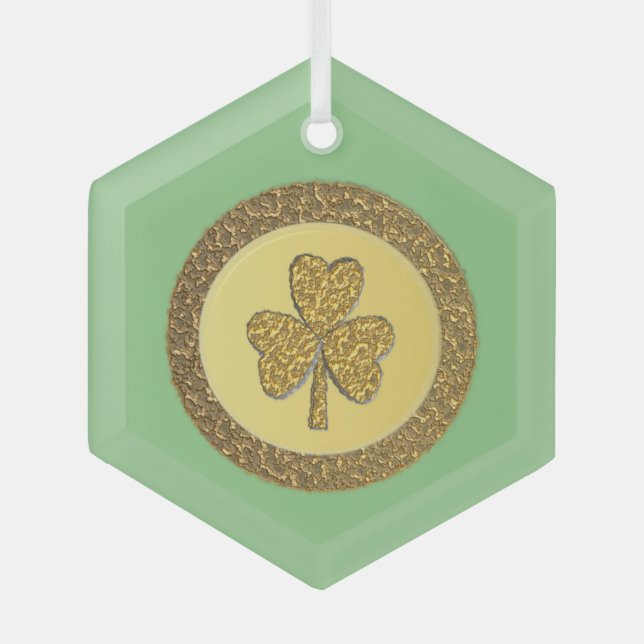Ornement En Verre Lucky Irish Shamrock Gold Coin (Recto)